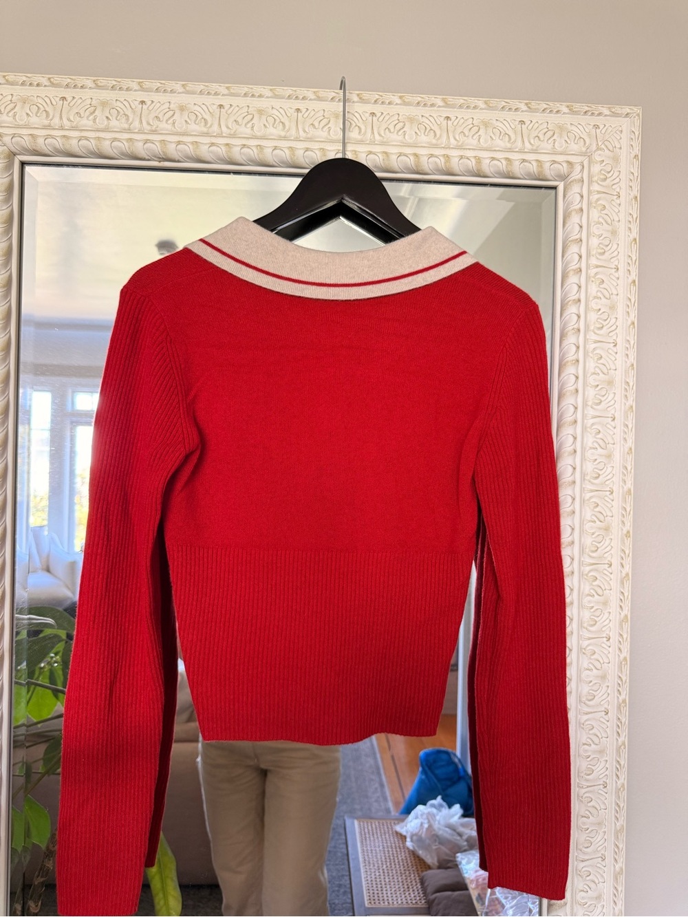 Free People Red Cashmere Sweater with Cream Trim - Picture 5 of 7